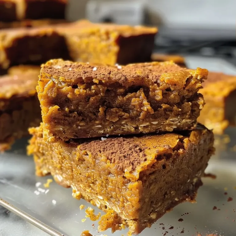 ['Close-up view of healthy pumpkin bars with chocolate chips, showcasing a delectable texture.', 'Side view of moist pumpkin bars topped with dark chocolate, highlighting their rich color.', 'Healthy pumpkin bars displayed on a wooden surface, emphasizing their soft and inviting appearance.', 'Juicy pumpkin bars with a hint of chocolate, captured in a vibrant and appetizing manner.']