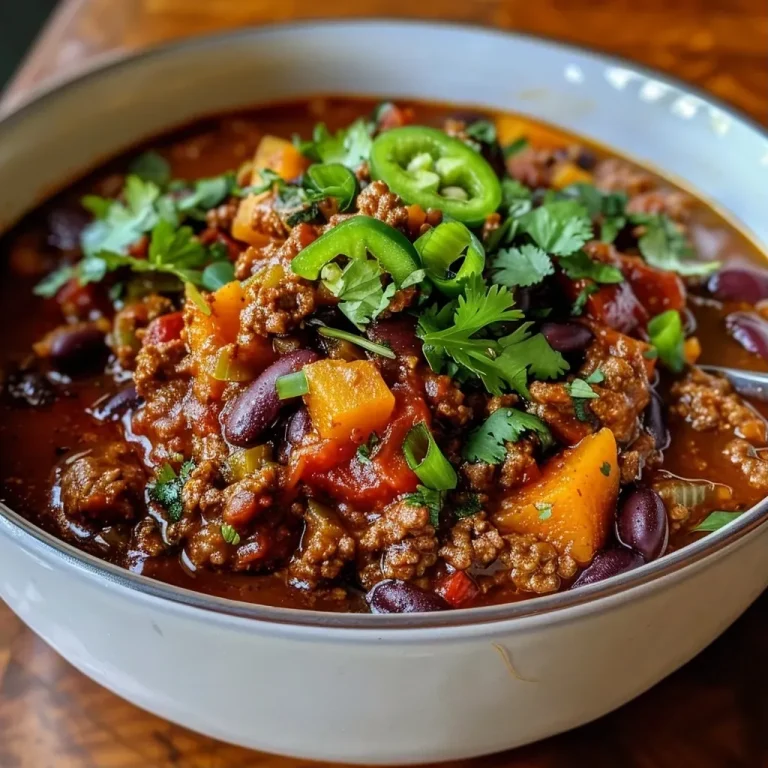 ['A close-up view of a hearty bowl of Healthy Pumpkin Chili with ingredients visible.', 'Side view of a steaming bowl of Pumpkin Chili garnished with green onions and cilantro.', 'Zoomed-in image of Healthy Pumpkin Chili showcasing vibrant colors and textures.', 'Detailed close-up of a dish filled with Healthy Pumpkin Chili topped with Greek yogurt.']
