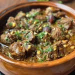 ['Close-up view of a Lamb and Fig Tajine, featuring tender lamb pieces and dried figs.', 'Side view of a deliciously presented Lamb and Fig Tajine with rich spices and garnishes.', 'Detailed shot of a Lamb and Fig Tajine, showcasing succulent lamb and vibrant ingredients.', 'Close-up of Lamb and Fig Tajine highlighting juicy meat, figs, and aromatic spices.']