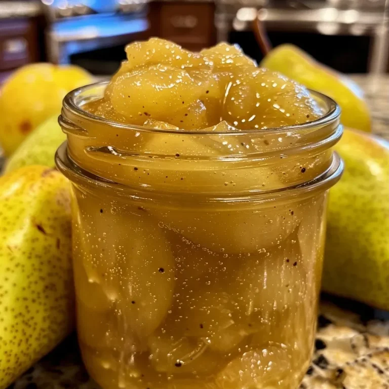 ['Close-up view of a bowl of Lime Ginger Pear Sauce with visible pear chunks.', 'Side angle of a vibrant green Lime Ginger Pear Sauce in a glass bowl.', 'Juicy Lime Ginger Pear Sauce displayed with chopped pears and lime slices nearby.', 'Detailed shot of Lime Ginger Pear Sauce showing its chunky texture and bright color.']