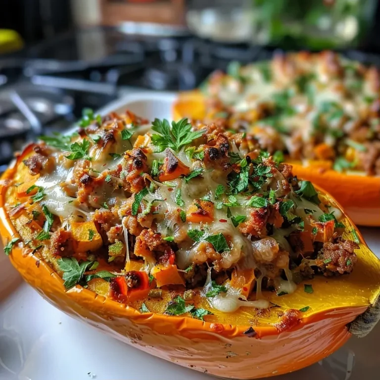 ['Close-up view of a halved butternut squash stuffed with ground turkey mixture.', 'A side view of a baked butternut squash filled with a protein-rich stuffing.', 'Juicy protein stuffed butternut squash displaying its golden-brown exterior.', 'Close-up of a colorful butternut squash filled with lean ground turkey and spices.']