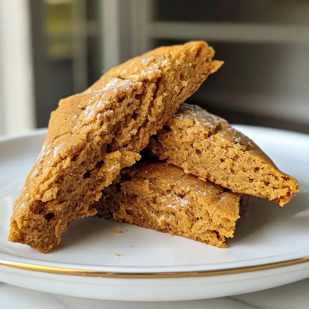 Close-up view of golden-brown low carb pumpkin spice scones with a spiced topping.