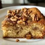 ['A delicious slice of Maple Walnut Coffee Cake showcasing golden-brown crust and chopped walnuts.', 'Close-up view of a moist Maple Walnut Coffee Cake displaying a rich, caramel glaze and walnut topping.', 'Side view of Maple Walnut Coffee Cake, featuring a sprinkle of powdered sugar and a tempting texture.', 'A slice of Maple Walnut Coffee Cake with visible walnuts and a drizzle of maple syrup.']