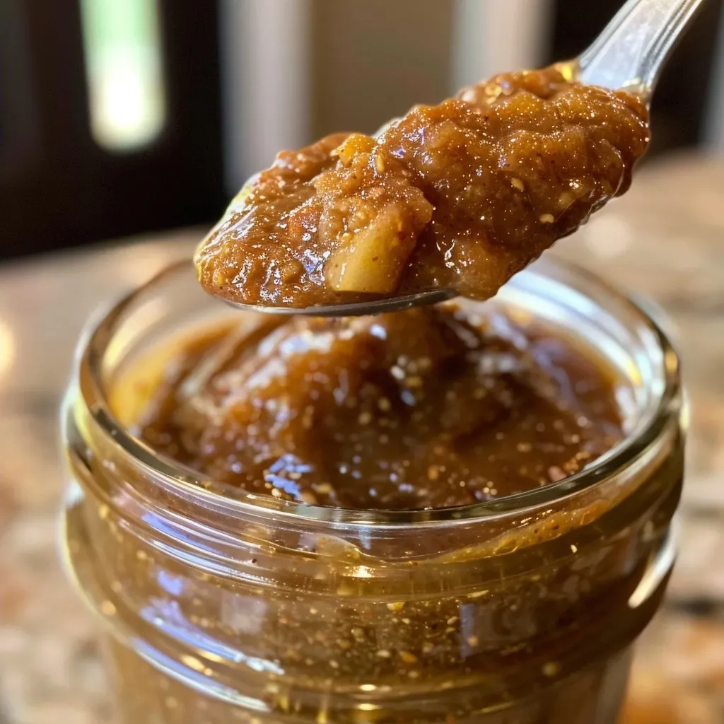 Close-up view of a jar filled with No Sugar Apple Butter next to fresh apples.
