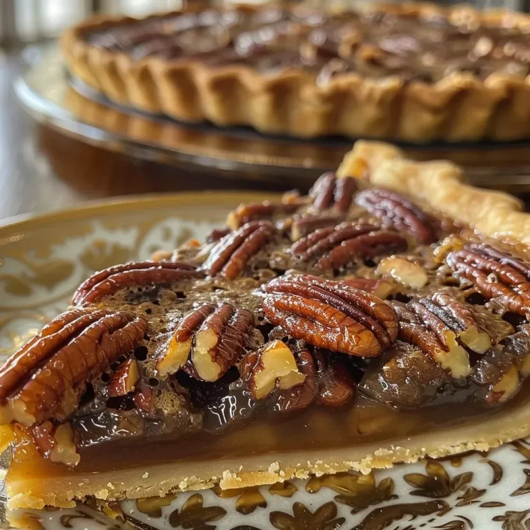 ['A close-up side view of a freshly baked pecan praline pie with a golden crust.', 'Delicious pecan praline pie showcasing a shiny, caramelized layer on top and chopped pecans.', 'A detailed view of a slice of pecan praline pie revealing its rich filling and flaky crust.', 'Side angle of a pecan praline pie featuring a glossy surface with whole pecans scattered on top.']