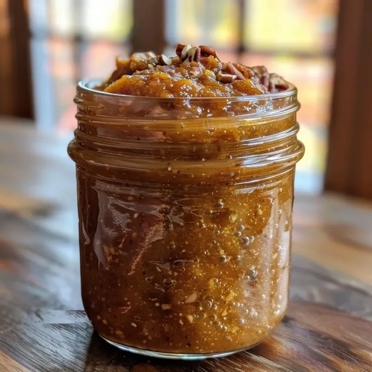 ['Close-up shot of creamy pecan pumpkin butter in a jar.', 'Side view of pecan pumpkin butter showcasing its rich texture.', 'Delicious pecan pumpkin butter spread on a wooden spoon.', 'Vivid image of pecan pumpkin butter highlighting its ingredients.']