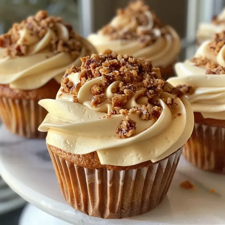 ['Close-up view of a praline cupcake topped with toffee bits and creamy frosting.', 'Side view of a delicious praline cupcake showcasing a rich, inviting swirl of frosting.', 'A scrumptious praline cupcake with a glossy finish and a sprinkle of toffee bits on top.', 'Detailed shot of a praline cupcake featuring a soft texture and a decadent frosting layer.']