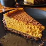 ['A slice of Pumpkin Cheesecake with a golden almond crust, viewed from the side.', 'Close up side view of a creamy Pumpkin Cheesecake with an almond crust and a smooth topping.', 'A delicious piece of Pumpkin Cheesecake showcasing its almond crust and rich filling.', 'Side profile of a decadent Pumpkin Cheesecake with an almond crust, displaying vibrant pumpkin color.']