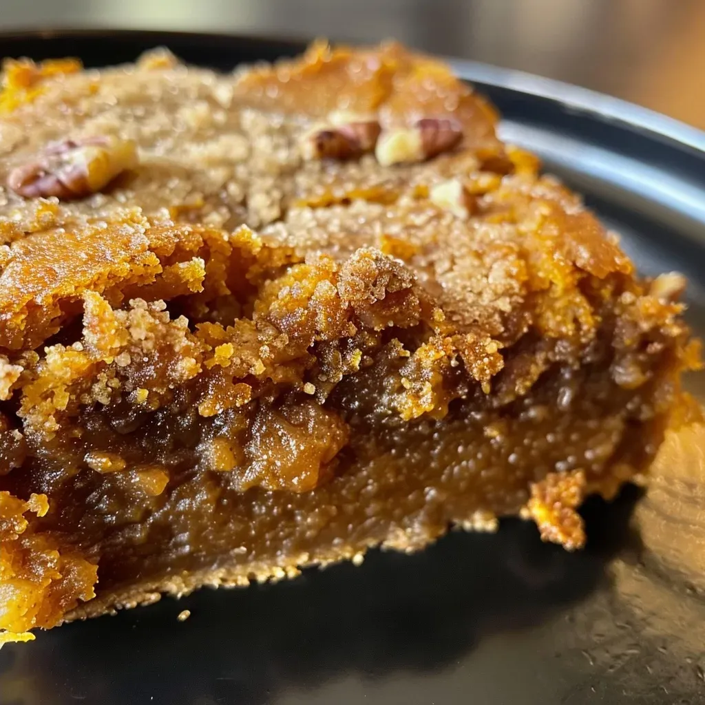 ['Close-up view of a slice of Pumpkin Cobbler with a golden-brown crust.', 'Side view of a delicious Pumpkin Cobbler showing creamy filling and crumbly topping.', 'A slice of Pumpkin Cobbler topped with a scoop of vanilla ice cream, showcasing its texture.', 'Juicy Pumpkin Cobbler displayed on a plate with whipped cream and spices nearby.']