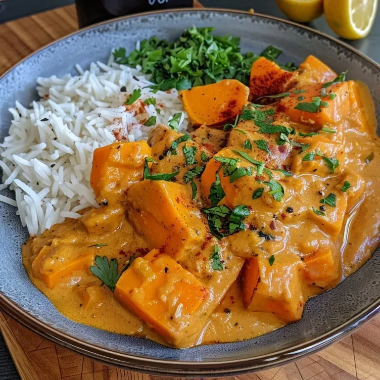 ['Close-up view of a vibrant pumpkin curry served in a bowl, showcasing colorful ingredients.', 'Side view of a hearty pumpkin curry, featuring chunks of vegetables and a creamy texture.', 'Detailed image of a pumpkin curry dish, highlighting its rich color and fresh herbs on top.', 'A tempting bowl of pumpkin curry with visible spices and a side of rice, garnished with herbs.']