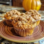 ['Close-up of freshly baked Pumpkin Morning Glory Muffins with visible flecks of carrot and apple.', 'Side view of golden-brown Pumpkin Morning Glory Muffins showcasing a fluffy texture and assorted ingredients.', 'Delicious Pumpkin Morning Glory Muffins arranged on a plate, highlighting their moist appearance and colorful ingredients.', 'A close-up shot of Pumpkin Morning Glory Muffins revealing their chunky texture and vibrant flecks of cranberries and coconut.']