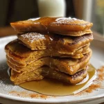 ['A stack of golden-brown pumpkin pancakes topped with syrup and a sprinkle of cinnamon.', 'Fluffy pumpkin pancakes served on a plate, drizzled with maple syrup and adorned with autumn leaves.', 'Close-up view of delicious pumpkin pancakes with a soft texture, garnished with whipped cream and spices.', 'Savory pumpkin pancakes displayed with ingredients like pancake mix and a fresh pumpkin in the background.']
