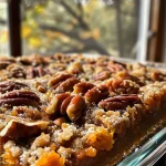 ['Close-up view of a slice of Pumpkin Pecan Cobbler topped with pecans.', 'Side view of a warm Pumpkin Pecan Cobbler with a golden crust and pecans.', 'Delicious Pumpkin Pecan Cobbler served in a dish, showcasing its texture.', 'A mouthwatering piece of Pumpkin Pecan Cobbler with visible chunks of pecans.']