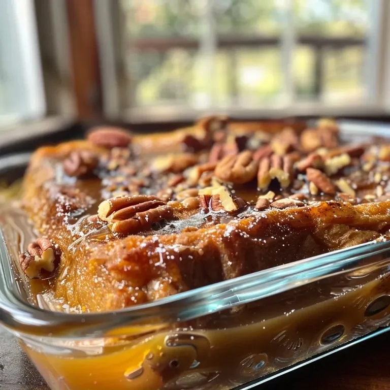 ['Close-up of a baked pumpkin pecan French toast dish, topped with pecans.', 'Side view of a golden-brown pumpkin pecan French toast casserole with a rustic appearance.', 'Juicy pumpkin pecan French toast bake with visible layers of bread and nuts.', 'A deliciously baked pumpkin pecan French toast, showcasing gooey texture and nut toppings.']
