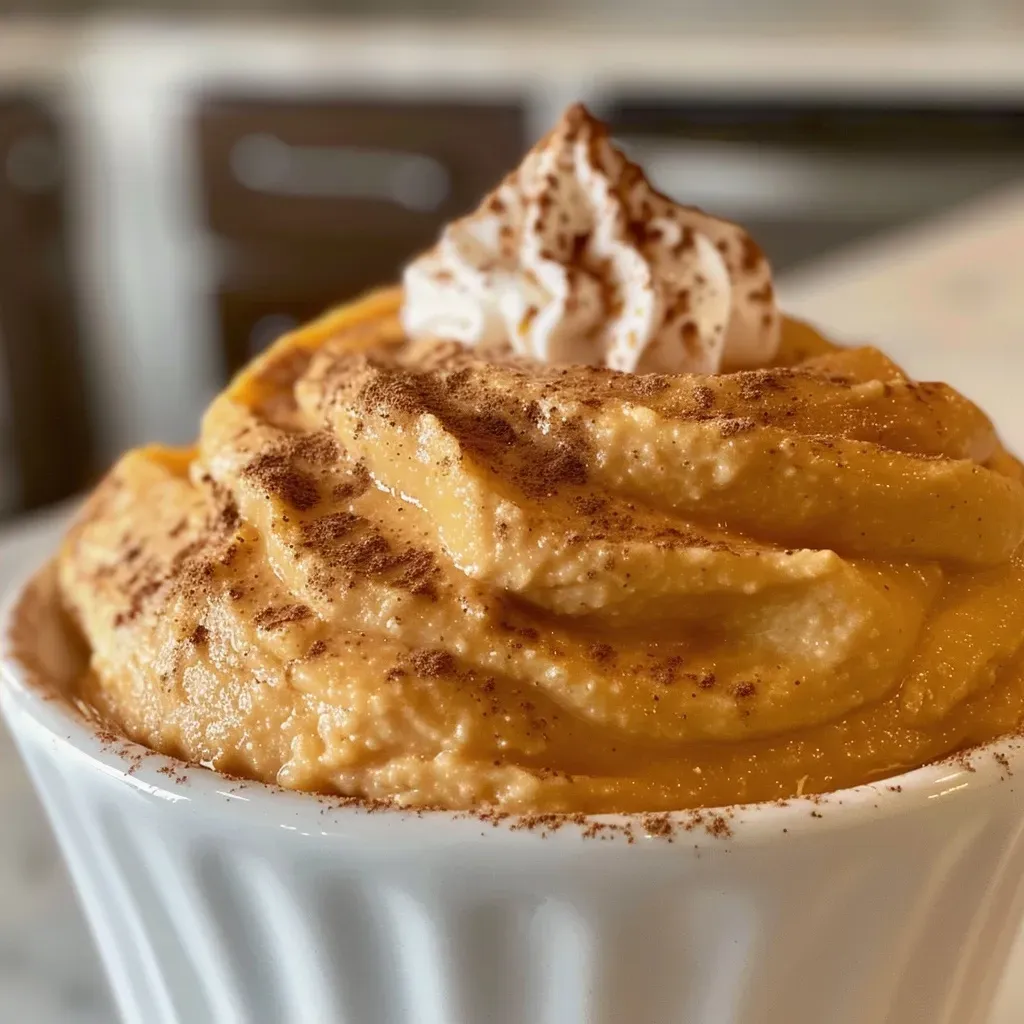 ['Close-up view of creamy pumpkin pie dip in a bowl.', 'Side view of a delicious pumpkin pie dip with a smooth texture.', 'Creamy pumpkin dip garnished with a sprinkle of spice, served in a dish.', 'A vibrant and inviting pumpkin pie dip ready to be enjoyed.']