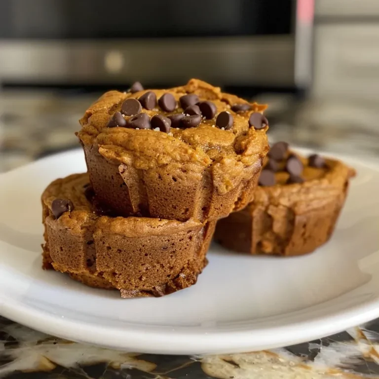 ['Close-up side view of moist pumpkin protein muffins topped with mini chocolate chips.', 'Delicious pumpkin protein muffins on a wooden table, showcasing a soft and fluffy texture.', 'A freshly baked pumpkin protein muffin with a golden crust and chocolate chips, captured from the side.', 'Side view of pumpkin protein muffins, highlighting their rich color and inviting appearance.']