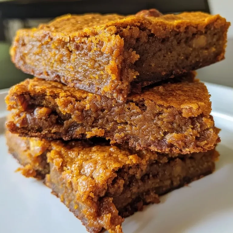 ['Close-up of golden-brown Pumpkin Spice Bars with a moist texture.', 'Side view of delicious Pumpkin Spice Bars topped with chopped nuts.', 'Homemade Pumpkin Spice Bars on a plate, showcasing their spiced layers.', 'A slice of Pumpkin Spice Bars, highlighting the warm spices within.']