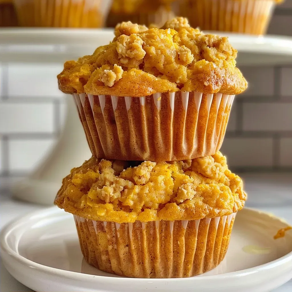 Close-up of pumpkin spice cottage cheese muffins with a golden-brown crust.