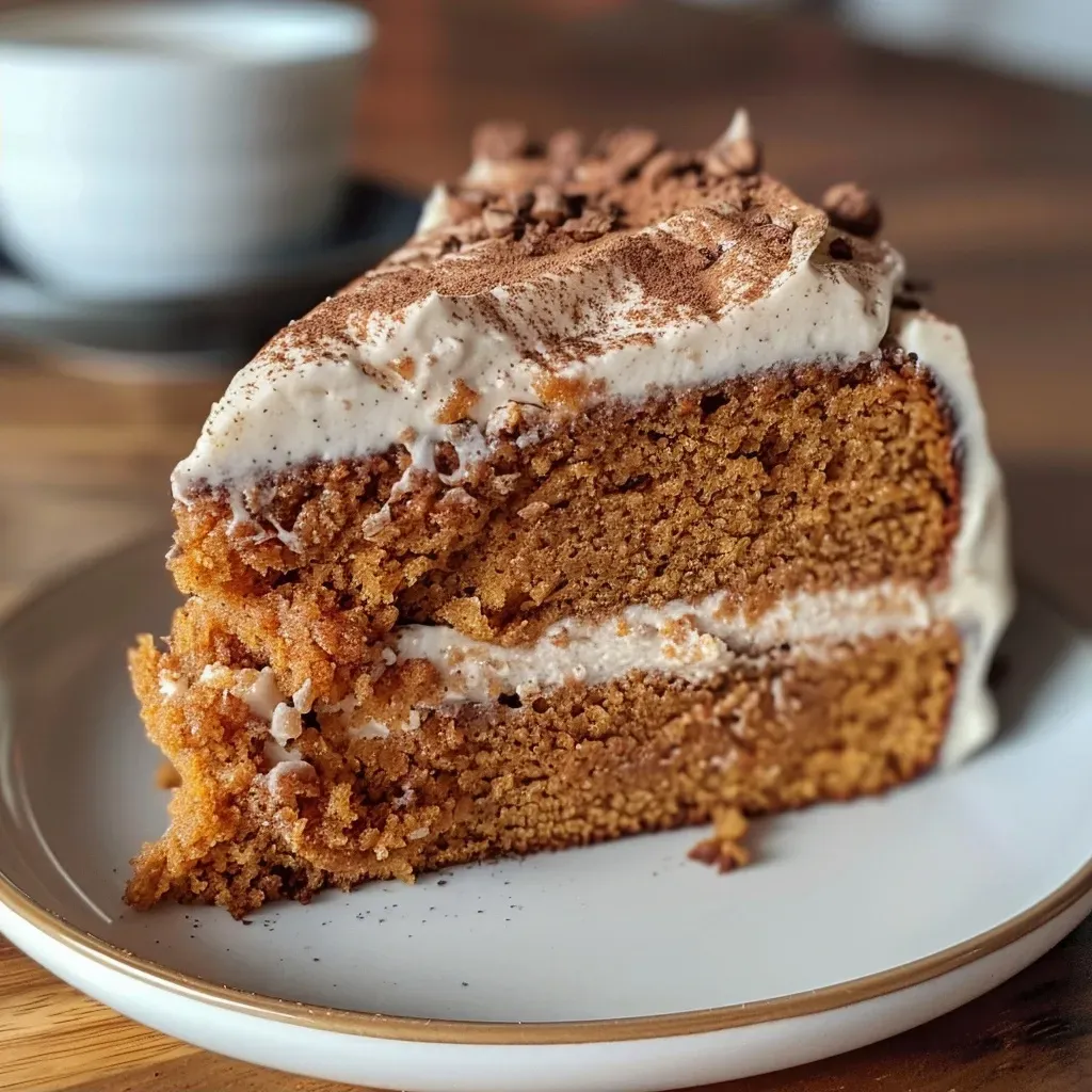 ['Close-up view of a moist Pumpkin Spice Latte Cake with cream cheese frosting, showcasing its spiced layers.', 'Side angle of a Pumpkin Spice Latte Cake decorated with a swirl of frosting, emphasizing its rich texture.', 'Detailed image of a slice of Pumpkin Spice Latte Cake, revealing layers of pumpkin and cream cheese.', 'Close-up of a beautifully plated Pumpkin Spice Latte Cake topped with a sprinkle of pumpkin pie spice.']