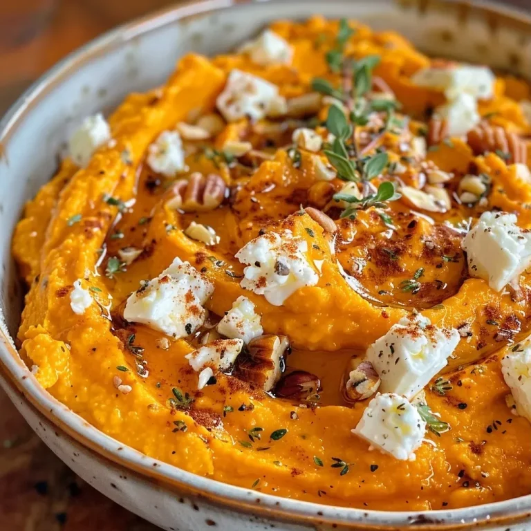 ['Close-up of creamy Pumpkin Whipped Feta Dip served in a bowl, garnished with fresh thyme and walnuts.', 'Side view of Pumpkin Whipped Feta Dip with a rustic presentation, including crusty bread for dipping.', 'Textured dip featuring orange pumpkin and white feta, topped with chopped walnuts and thyme sprigs.', 'Appetizing bowl of Pumpkin Whipped Feta Dip with a golden hue, surrounded by slices of toasted sourdough.']