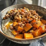 ['Close-up of juicy roasted butternut squash slices with a golden-brown glaze.', 'Side view of perfectly roasted butternut squash, showcasing its caramelized edges.', 'A vibrant plate of roasted butternut squash, highlighting its tender texture and seasoning.', 'Detailed shot of roasted butternut squash with herbs, emphasizing its rich color and appeal.']