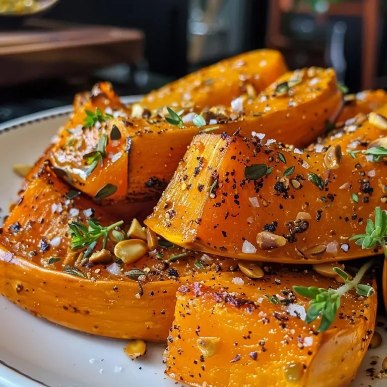 ['Image of roasted honeynut squash, golden brown and garnished with thyme and pepitas.', 'Close-up view of a halved honeynut squash, drizzled with brown butter and spices.', 'Juicy, caramelized honeynut squash pieces topped with flaky salt and fresh herbs.', 'Side view of roasted honeynut squash, showcasing its rich color and texture.']