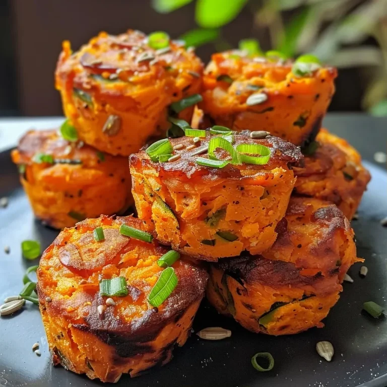['Close-up view of a savory sweet potato muffin, showcasing its golden-brown top and moist interior.', 'Side view of a freshly baked savory sweet potato muffin, highlighting its texture and ingredients.', 'Detailed image of a savory sweet potato muffin, focusing on the sprinkled parmesan cheese and colorful toppings.', 'Side shot of a deliciously baked savory sweet potato muffin, revealing the fluffy texture and vibrant spring onions.']