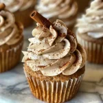 ['A side view of a spiced chai latte cupcake topped with creamy frosting and a sprinkle of cinnamon.', 'Close-up of a moist spiced chai latte cupcake showcasing its cinnamon-infused frosting.', 'A deliciously decorated spiced chai latte cupcake viewed from the side, adorned with spices.', 'A vibrant side profile of a spiced chai latte cupcake, emphasizing its creamy icing and spice mix.']