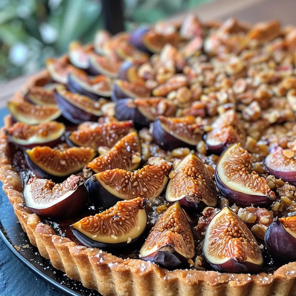 ['Close-up view of a spiced fig and walnut tart with a golden crust, garnished with orange zest.', 'Side angle of a freshly baked spiced fig and walnut tart, showcasing figs and walnuts on top.', 'Detailed shot of a slice of spiced fig and walnut tart, highlighting its rich filling and crumbly crust.', 'Artistic close-up of a fig tart with visible orange zest and chopped walnuts, emphasizing texture.']