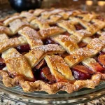 ['Close-up view of a Spiced Plum Fig Pie with glistening fruit filling and a golden crust.', 'Side view of a freshly baked Spiced Plum Fig Pie showcasing juicy plums and figs.', 'Detailed shot of a pie with deep purple filling made from plums and figs, featuring a flaky crust.', 'Beautifully crafted Spiced Plum Fig Pie, revealing succulent fruit and a perfectly baked exterior.']