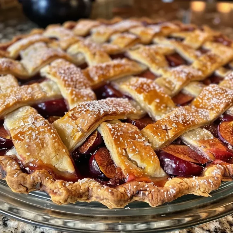 ['Close-up view of a Spiced Plum Fig Pie with glistening fruit filling and a golden crust.', 'Side view of a freshly baked Spiced Plum Fig Pie showcasing juicy plums and figs.', 'Detailed shot of a pie with deep purple filling made from plums and figs, featuring a flaky crust.', 'Beautifully crafted Spiced Plum Fig Pie, revealing succulent fruit and a perfectly baked exterior.']