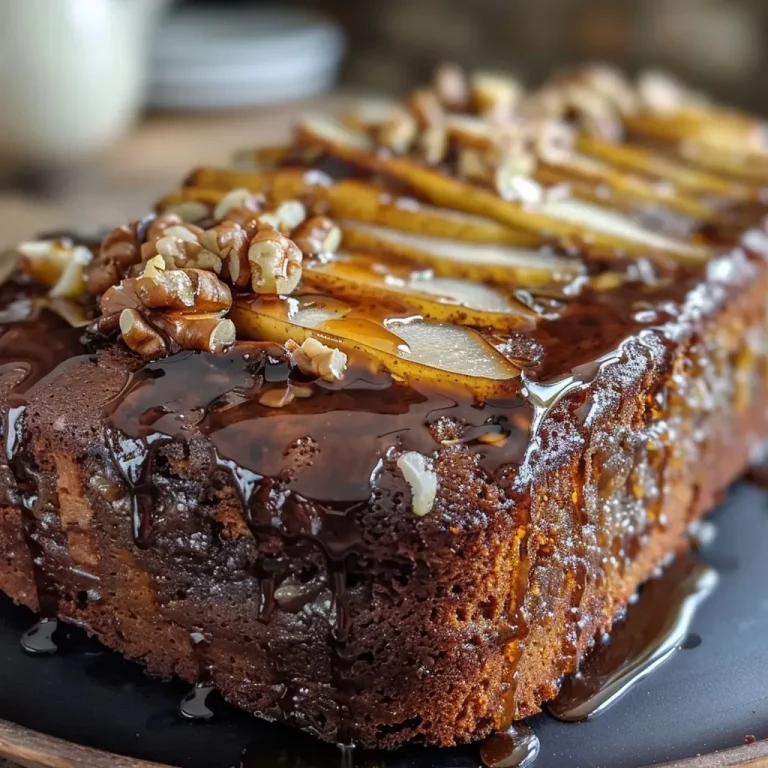 ['Close-up view of a moist Sticky Pear, Date & Ginger Cake with a glossy glaze.', 'Side shot of a delicious Sticky Pear, Date & Ginger Cake showcasing its rich texture.', 'Juicy Sticky Pear, Date & Ginger Cake highlighted with pieces of pear and dates visible.', 'Appetizing close-up of Sticky Pear, Date & Ginger Cake displaying a golden-brown crust.']