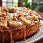 ['Close-up side view of a moist Toffee Apple Cake with chunks of apple visible.', 'Detailed view of Toffee Apple Cake, showcasing its caramel glaze and apple pieces.', 'Slice of Toffee Apple Cake with a glossy toffee topping and apple bits.', 'A richly layered Toffee Apple Cake highlighting its soft texture and shiny toffee surface.']