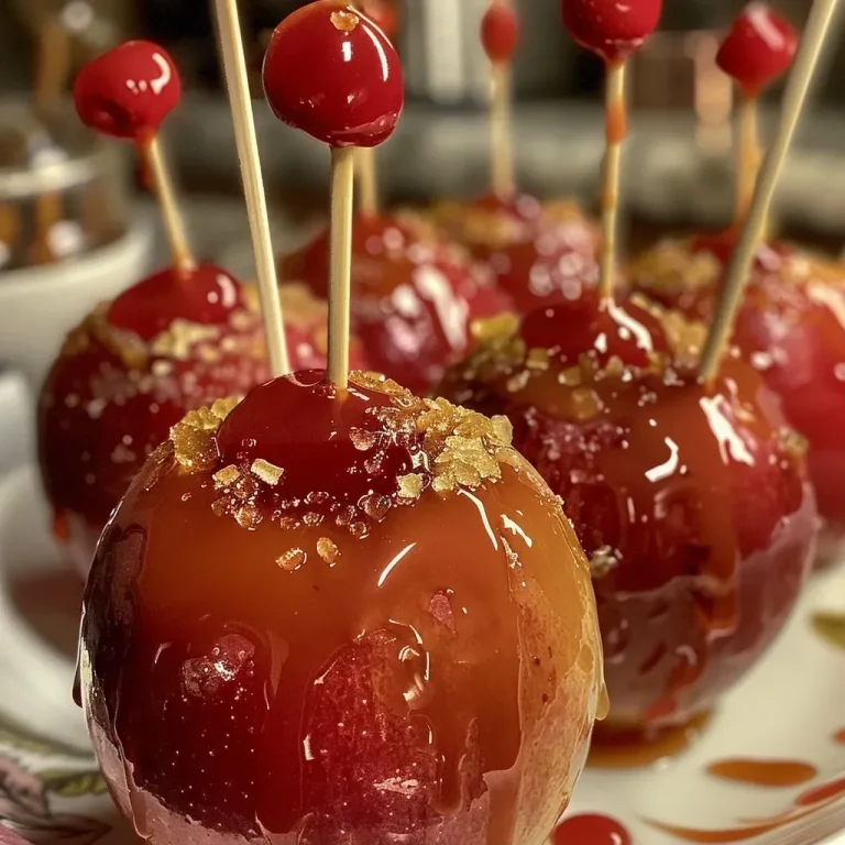 ['Close-up of shiny toffee apples with a glossy red coating.', 'Side view of delicious toffee apples on a wooden table.', 'Juicy toffee apples glistening under natural light.', 'A plate of fresh toffee apples with a thick candy coating.']