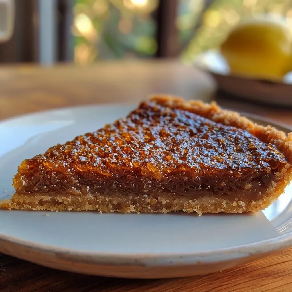 ['Close-up of a golden-brown treacle tart with a glossy top and crumbs visible.', 'Side view of a delicious treacle tart showcasing its flaky pastry and rich filling.', 'Detailed shot of a treacle tart highlighting its texture with a slice partially cut.', 'Juicy treacle tart with a shiny surface and hints of lemon zest, captured from the side.']