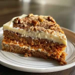 ['Close-up side view of a moist healthy carrot cake with visible layers and toppings.', 'A well-served piece of carrot cake showcasing grated carrots and walnuts on top.', 'Slice of healthy carrot cake featuring a textured surface and powdered sugar dusting.', 'Side view of a delicious carrot cake displaying rich ingredients and vibrant color.']
