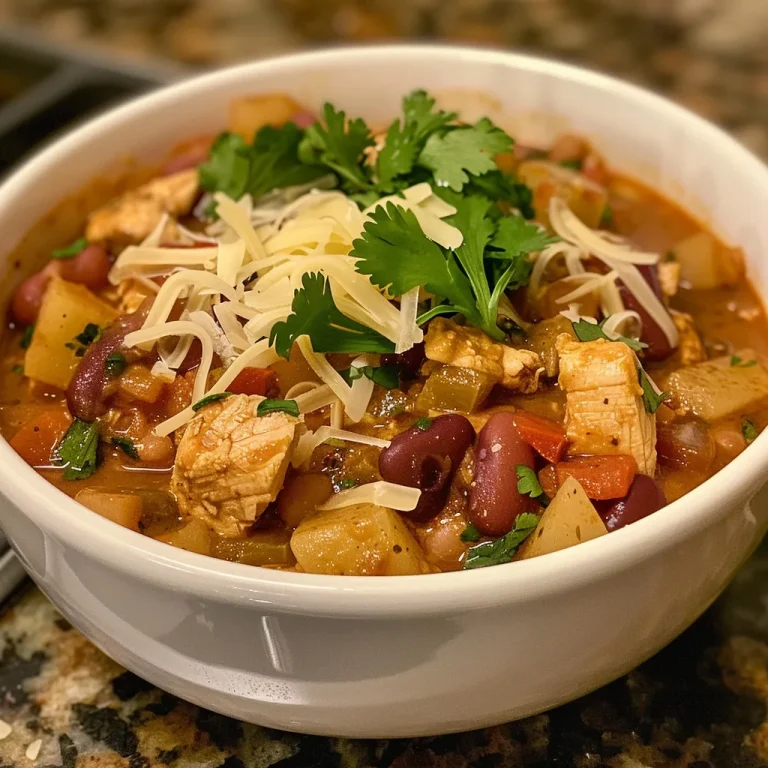 ['Close-up view of Chicken Apple Chili in a bowl, showcasing its vibrant ingredients.', 'Side perspective of a hearty Chicken Apple Chili dish, highlighting chunks of chicken and apple.', 'Juicy Chicken Apple Chili filled with colorful ingredients, displayed in a rustic bowl.', 'Detailed view of Chicken Apple Chili, emphasizing the blend of chicken, beans, and spices.']