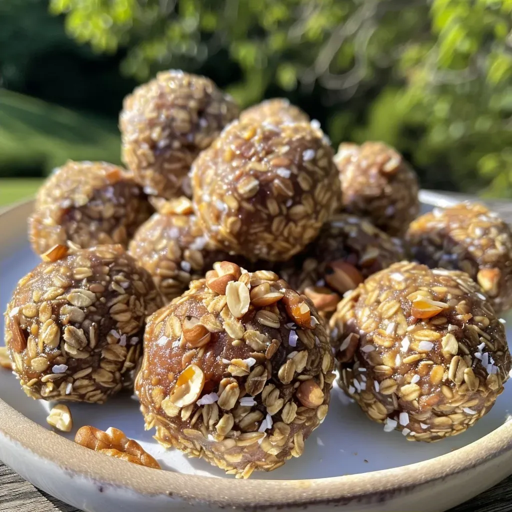 ['A close-up view of delicious Walnut Oatmeal Energy Balls on a wooden surface.', 'Juicy Walnut Oatmeal Energy Balls scattered on a kitchen countertop.', 'A side angle of Walnut Oatmeal Energy Balls with a few ingredients surrounding them.', 'A detailed shot of healthy Walnut Oatmeal Energy Balls showing their texture and ingredients.']